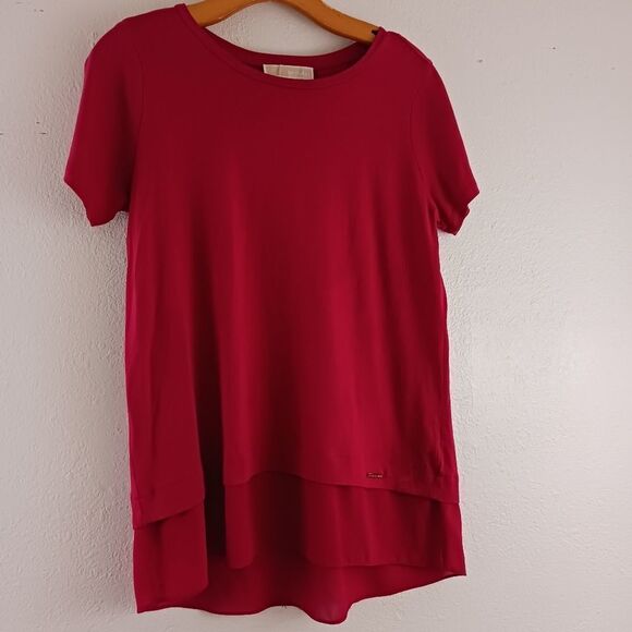 Michael Michael Kors layer short sleeve burgundy blouse size S - Picture 1 of 7